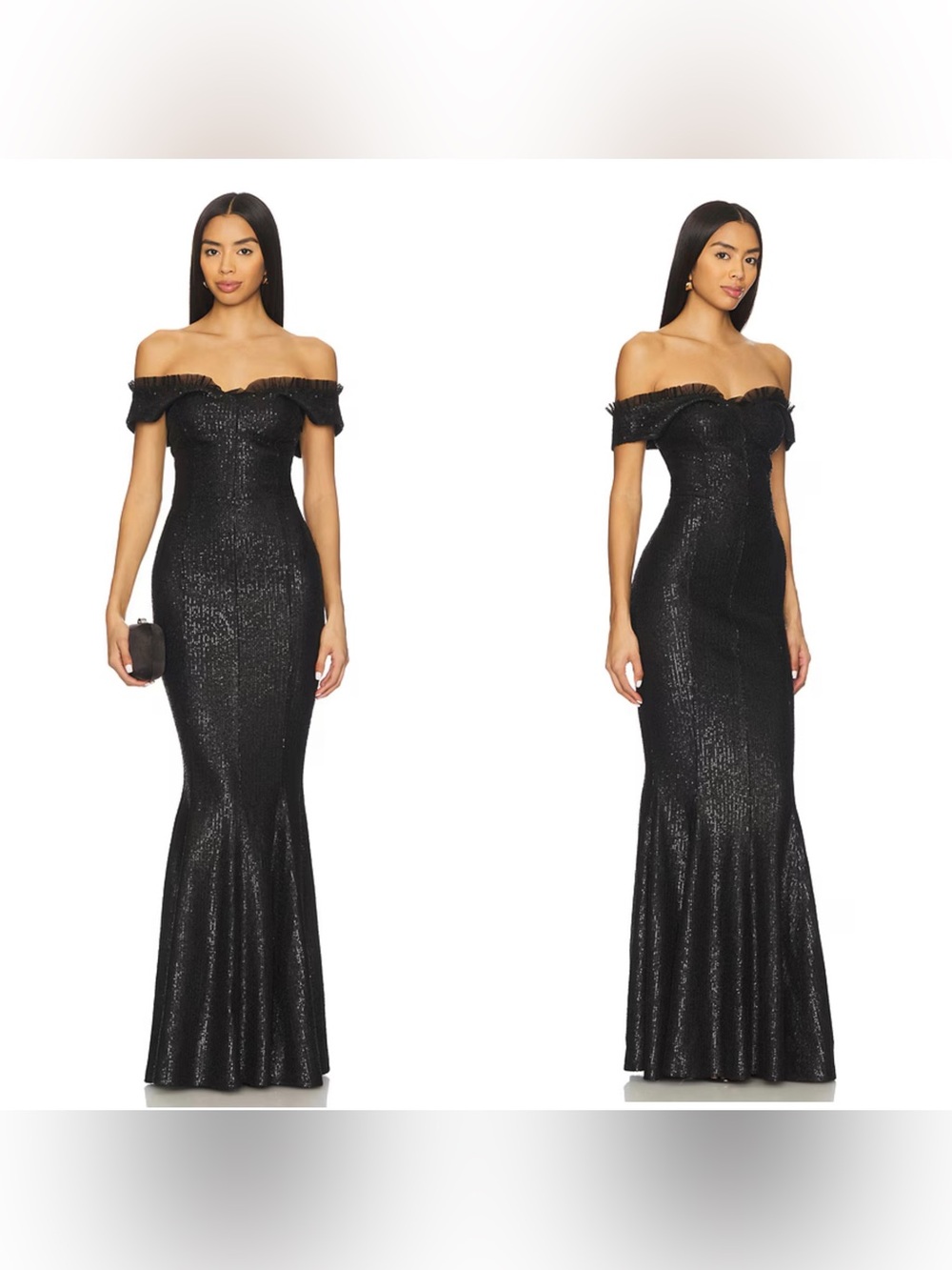 NWT Norma Kamali Double Drop Shoulder Grace Fishtail Gown in Black